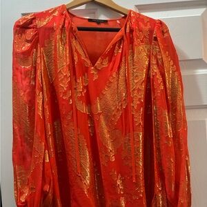 Elegant Red Blouse with Gold Patterns